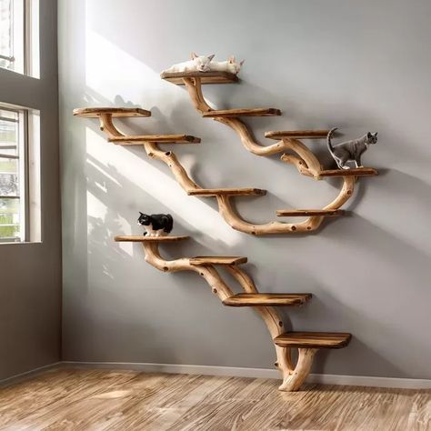 whiskersmagoo's Cat Tree Leaves Product Set on LTK Cat Tree Wall Ideas, Cat Tree Built Into Wall, Cat Shelves Diy Climbing Wall Corner, Cat Tree Decor Ideas, Modern Cat Furniture Diy, Indoor Cat Tree Ideas, Real Cat Tree, Cat Tree Branch Diy, Room For Cats Ideas