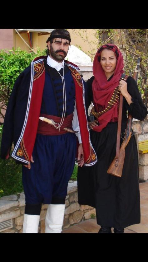 Married couple in Crete Greece Summer Outfits, Ancient Greece Clothing, Greece Costume, Ancient Roman Clothing, Ancient Greek Costumes, Greece Travel Outfits, Ancient Greek Clothing, Greek Traditional Dress, Fashion Overalls