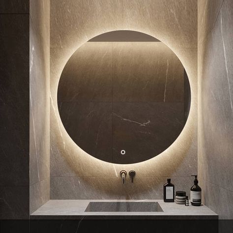 Bath Mirror Ideas, Modern Bathroom Mirror Ideas, Master Washroom, Bathroom Mirror And Lighting Ideas, Bathroom Mirror And Lighting, Modern Brutalism, Washroom Mirror, Pretty Pool, Arched Bathroom