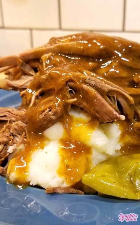 Crock Pot Pork Tenderloin, Pot Roast With Gravy, Mississippi Pot Roast Recipe, Roast With Gravy, Trisha Yearwood Recipes, Crockpot Pork Tenderloin, Crock Pot Pork, Pork Loin Roast Recipes, Pot Roast Recipe