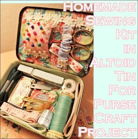 Homemade Sewing Kit, Altoid Tin Ideas, Sewing Kits Diy, Upcycle Crafts, Tin Ideas, Tin Crafts, Altoids Tin, Sewing Case, Altoids Tins