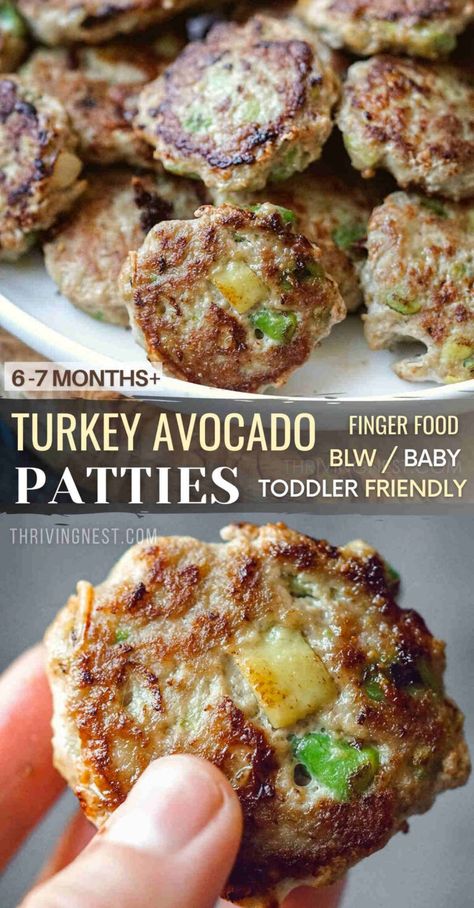 Turkey Avocado Patties For Baby (BLW) Toddlers, Kids - ThrivingNest Turkey Avocado, Baby Food Recipe, Blw Recipes, Turkey Patties, Weaning Foods, Baby Meals, Easy Baby Food Recipes, Baby Led Weaning Recipes, Healthy Baby Food