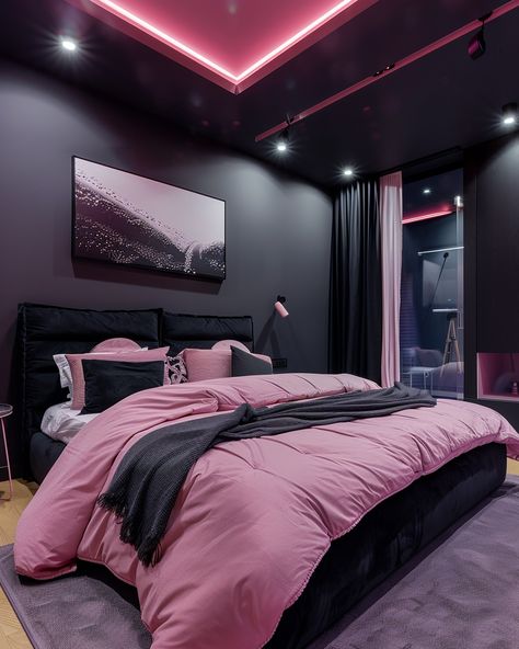 70 Modern Pink Bedroom Design and Decor Ideas for Home Owners – CreativeBooster Black And Pink Bedroom, Pink Black Bedrooms, Modern Pink Bedroom, Pink House Interior, Wall Paint Inspiration, Black Walls Bedroom, Black Room Decor, Bold Bedroom, Pink Bedroom Design