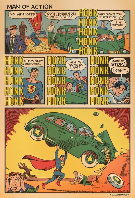 funny-comic-tells-story-behind-supermans-iconic-action-comics-1-cover-art Superman Comic Books, Action Comics 1, Action Comics, Superman Comic, Bd Comics, Dc Memes, Superhero Comics, Classic Comics, Batman And Superman