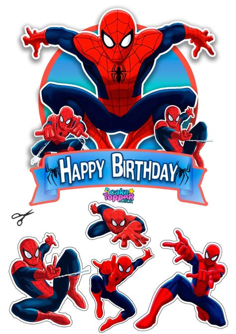 Spiderman Toppers Printable Free, Spiderman Birthday Topper Printable, Spider Man Topper Free Printable, Spider Topper Printable, Spiderman Birthday Topper, Printable Toppers For Cake, Spider Cake Topper Printable, Spiderman Birthday Theme Ideas, Cake Stickers Free Printable