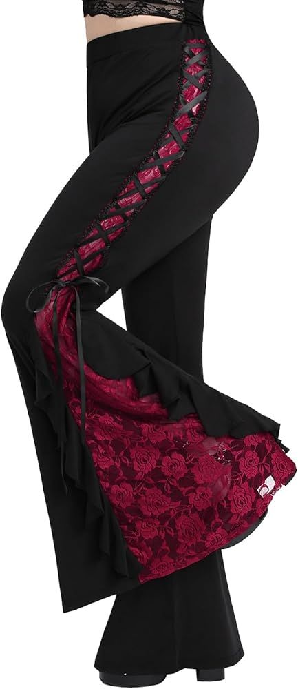 Plus Size Bell Bottoms, Plus Size Gothic, Roses Embroidery, Gothic Pants, Punk Pants, Gothic Rose, Fashion Fails, Net Lace, Women Streetwear