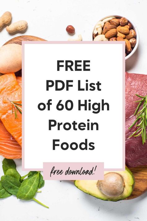 Printable List of 60 High Protein Foods (FREE Download) Protein Shopping List, Protein Food Chart, High Protein Food Chart, Foods With Protein List Of, Inexpensive Protein Sources, Low Calorie High Protein Food List, Printable Protein Chart, High Protein Low Carb Foods List, All Protein Foods