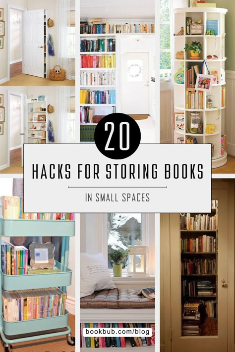 While we all love the idea of a roomy library, many of us don’t have the luxury of floor-to-ceiling bookshelves to store our collection. That's where these bookshelf ideas for small spaces come in. Book Storage Ideas In Bedroom, Small Space Book Shelf Ideas, Non Bookshelf Book Storage, Library For Small Room, Bookshelf Ideas Office, Bookshelves Surrounding Window, Books Storage Ideas For Small Spaces, Pull Out Bookshelves, Bookcase In Small Living Room