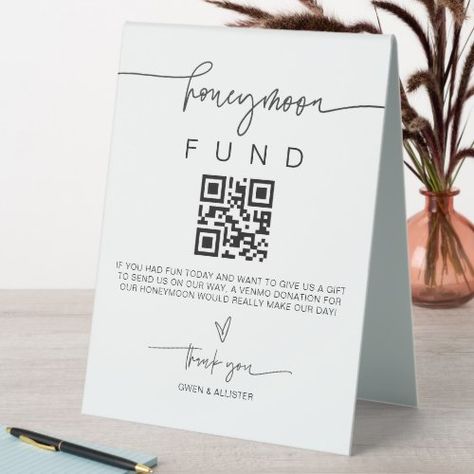 $10.74 | Honeymoon Fund Sign Wedding Donate Gift Decor G400 #wedding sign, gift table sign, cash gift, honeymoon fund, registry sign, qr code, scan, wedding gift, cash donation, honeymoon donation Honeymoon Donation Sign, Wedding Donation Sign, Wedding Donation Box Ideas, Honeymoon Suite Decorations, Honeymoon Fund Table, Wedding Sign Gift, Planning 2024, Wedding Cash Gift, Honeymoon Fund Sign