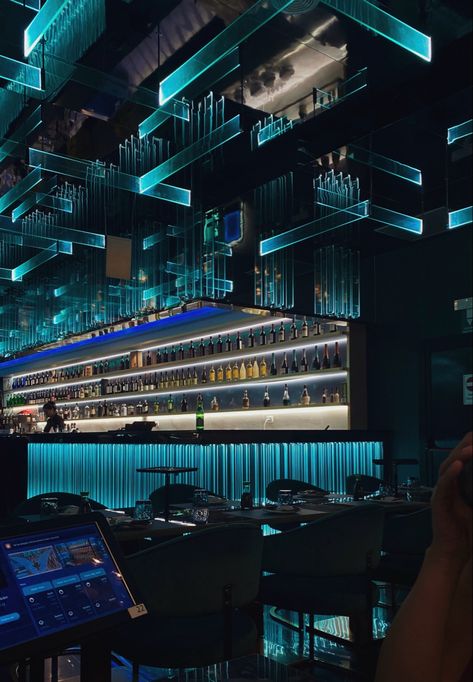 #club #bar #ideas #aesthetic #italy #sushi #atmosphere #dresstoimpress #blue #neon #light Blue Club Aesthetic, Brand Aesthetics, Aesthetic Italy, Nightclub Design, Night Bar, Blue Bar, Clubbing Aesthetic, Blue Neon, Club Bar