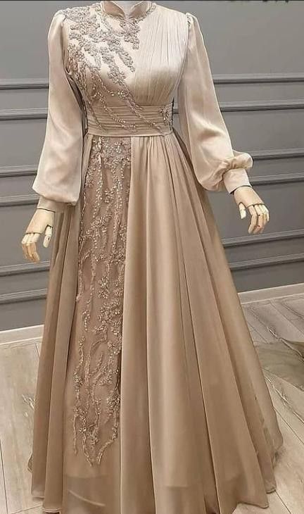 Prom Dress High Neck, Hijab Dress Party, Champagne Prom Dress, Hijab Evening Dress, Soiree Dresses, Dress Pesta, Womens Trendy Dresses, Gowns Dresses Elegant, Dress High Neck