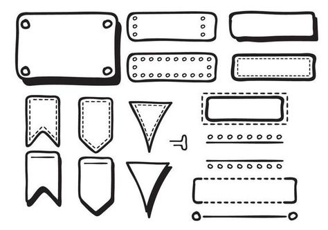 Handdrawn Bullet Journal Vectors Bullet Journal Boxes, Journal Elements, Bullet Journal 2019, Bullet Journal Font, Creating A Bullet Journal, Bullet Journal Banner, Journal Fonts, Doodle Frame, Images Design