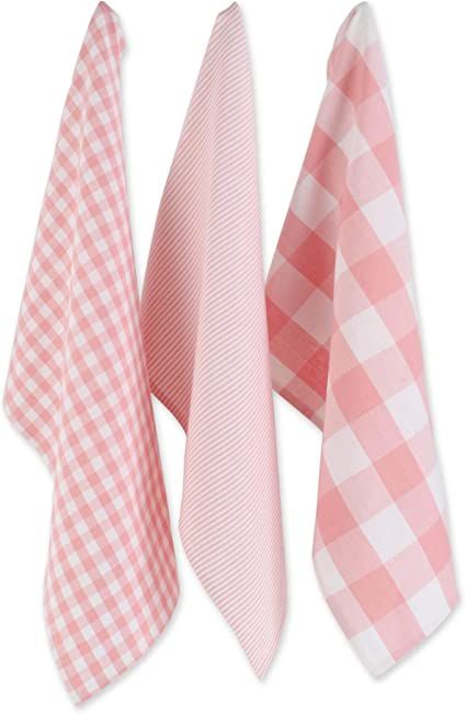 Amazon.com: DII Gingham Check Kitchen Collection, Pink, Dishtowel Set : Health & Household Pink Towels, Pink Kitchen, Cute Kitchen, Kitchen Collection, Gold Copper, Natural Elements, Gingham Check, Kitchen Items, Metallic Accents