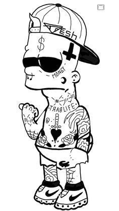 Cute Coloring Page, Traditional Tattoo Flash Sheets, Cartoon Tattoo Ideas, Tattoo Cartoon, Tattoo Homme, Bart Simpson Art, Animated Shows, Simpsons Tattoo, Character Tattoos