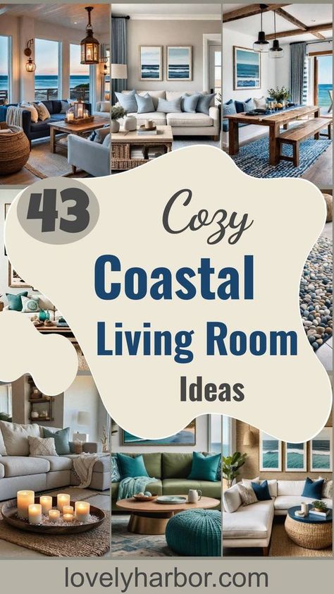 Embrace the beach vibes with these coastal living ideas! Transform your space into a serene seaside haven with standout decor and an airy vibe. Relevant themes include beach-inspired design, coastal furniture choices, soothing color palettes, and natural textures. #CoastalLiving #HomeDecor #BeachVibe Jump into creating your perfect coastal-inspired living room today! Cozy Nautical Living Room, Beach Coastal Interior Design, Coastal Living Room Decor Ideas, Nautical Living Room Ideas, Beach Theme Living Room Coastal Style, Beach Living Room Decor, California Coastal Living Room, Grey Coastal Living Rooms, Coastal Modern Living Room