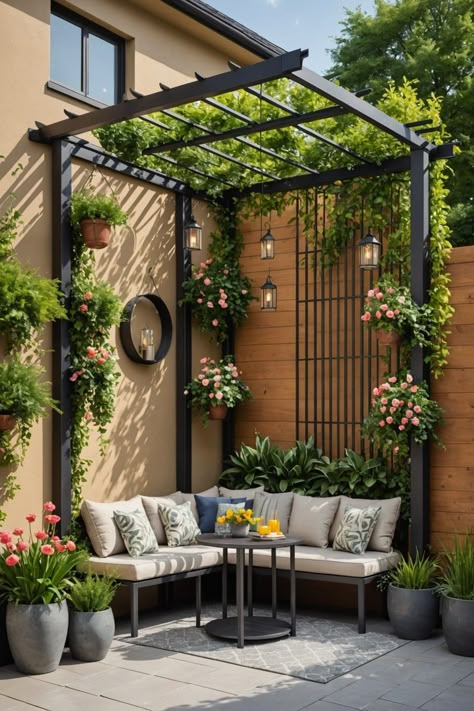 Small Garden Ideas On A Budget, Klein Balkon Decor, Garden Nooks, Design Per Patio, Corner Pergola, Terrace Garden Design, Courtyard Gardens Design, Patio Garden Design, Terrace Design