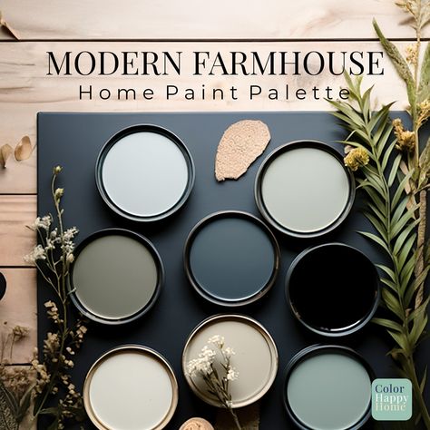 Home Paint Color Palette, Farmhouse Color Scheme, Sherwin Williams Color Palette, Home Paint Color, Paint Palettes, Home Paint, Farmhouse Paint Colors, Modern Farmhouse Home, House Color Palettes