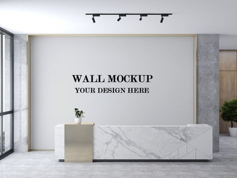 Premium PSD | Office reception area wall mockup with futuristic reception desk Modern Reception Area, Marble Reception, Reception Counter Design, Front Desk Design, Dental Design Interior, Reception Area Design, Office Reception Design, Dentist Office Design, Waiting Room Design