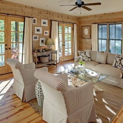 Natural pine floor- just for FYI. Not what I want to end up with. Knotty Pine Living Room, Knotty Pine Paneling, Knotty Pine Walls, Cabin Living Room, Pine Walls, Knotty Pine, Cabin Interiors, Cabin Living, Eclectic Living Room