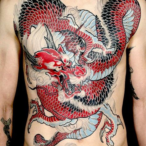 Ink Master: Revenge Done by: Anthony Michaels Challenge: 24 hour Japanese chest piece in full color Dragon Tattoo Images, Paul Booth, Dragon Tattoo Chest, Ink Master Tattoos, Cow Tattoo, Japanese Dragon Tattoo, Korean Tattoos, Japanese Dragon Tattoos, Dragon Tattoos