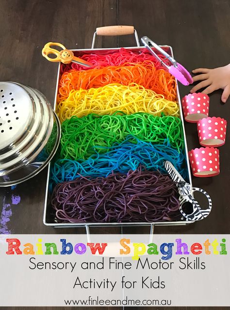 Spaghetti Sensory Play, Spaghetti Party, Rainbow Spaghetti, Healthy Food Activities, Sensory Activities For Preschoolers, Sensory Play Toddlers, Early Childhood Activities, Tuff Tray Ideas, Rainbow Activities