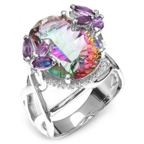 Rainbow Fire Mystic Topaz With Amethyst Silver Ring $58.99- 15% OFF using coupon INSTA15 on https://shop.atperrys.com Mystic Rings, Multi Color Wedding, Color Wedding Ring, Strengthen Faith, Mystic Topaz Ring, Silver Diamond Ring, Colored Engagement Rings, Princess Ring, Color Wedding