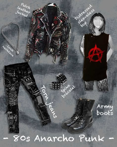 Looking to rock the rebellious Anarcho-Punk style of the 80s? Check out this article on The VOU for some inspiration and tips on how to nail the look! 

#AnarchoPunk #PunkFashion #80sFashion #DIYStyle #AntiEstablishment #RebelliousFashion #StuddedLeather #RippedTShirts #FashionInspiration #TheVOU Anarcho Punk Fashion, Punk 90s Fashion, Punk Outfit Inspiration, British Punk Outfits, Simple Punk Outfits, Punk Core Aesthetic, Diseal Punk, Punk Clothing Men, Punk Ideology