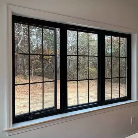 Window Renovation, Window Jamb, Family Room Windows, Andersen Windows, Ranch Remodel, Floor Renovation, House Trim, Black Windows, Home Addition