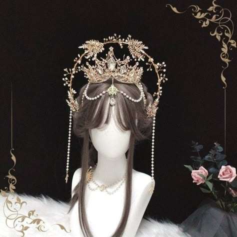 Crown Theme, Fairy Goddess, Goddess Hair, Fantasy Crown, Crown Headdress, Crown Aesthetic, Tiara Headpieces, Chinese Hair Accessories, Halo Crown