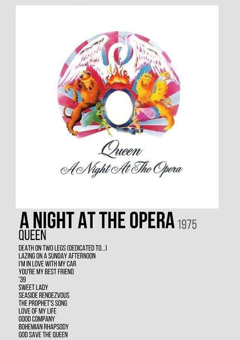 a night at the opera-1975 Queen Night At The Opera, A Night At The Opera, Sweet Lady, Song List, Queen Freddie Mercury, Best Albums, Save The Queen, Bohemian Rhapsody, Freddie Mercury