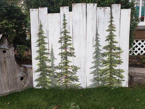 Couch Art, Headboard Art, Farmhouse Headboard, Pine Tree Painting, Pallet Wall Art, Painted Wall Art, Wood Pallet Art, Eco Friendly Art, Fence Art