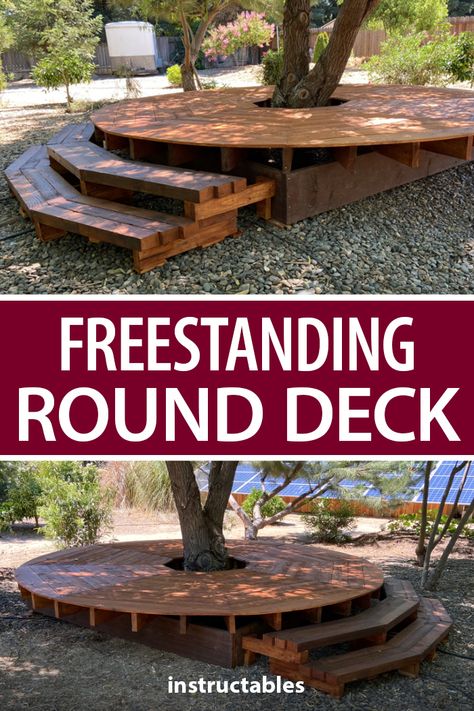 Deck Around A Tree, Deck Around Trees, Bench Around Trees, Freestanding Deck, Planning Garden, Tree Deck, Planters Garden, Tree Plan, Floating Deck