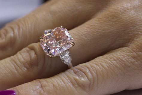 Fancy Pink Diamond Ring, Pear Cut Diamond Engagement Ring, Pear Cut Diamond Ring, Yellow Diamond Ring, Pink Diamond Ring, Ring Three Stone, Yellow Diamond Rings, Pink Diamonds, Pear Cut Diamond