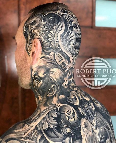 21 Awesome Pics That Are Easy on the Eyes - Wow Gallery Scalp Tattoo, Best Neck Tattoos, Black And Grey Tattoo, Filigree Tattoo, Throat Tattoo, Back Piece Tattoo, Money Tattoo, Back Of Neck Tattoo, Head Tattoo