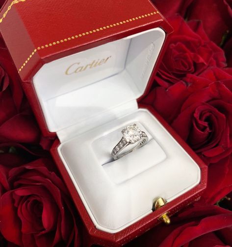 Ring In A Box Aesthetic, Ring In A Box, Cartier Diamond Ring, Cartier 1895, Cartier Diamond Rings, Cartier Wedding Rings, Box Aesthetic, Cartier Diamond, Dream Wedding Ring