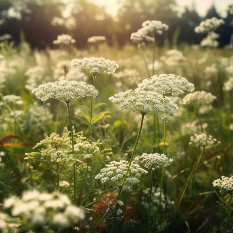 A field of Queen Anne's Lace in the summer Michigan Wildflowers Native Plants, Queens Anne Lace, Queen Annes Lace Bouquet, Queen Anne Lace Flower, Field Of White Flowers, Wisconsin Wildflowers, White Flower Field, Wildflowers Aesthetic, Wildflower Aesthetic