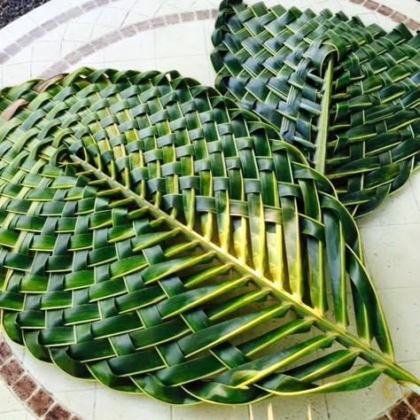 deco Palm Weaving, Palm Tree Crafts, Palm Leaf Art, Flax Weaving, Coconut Leaves, Flax Flowers, Leaf Crafts, Palm Fronds, Summer Decorating Ideas