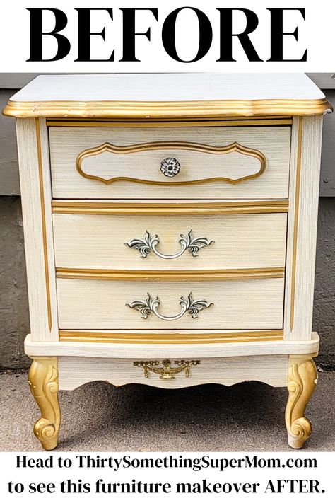 Before and After Furniture Makeover Three Drawer Nightstand Makeover, Repurpose Nightstand Ideas, Refurbished Night Stand Ideas, Nightstand Ideas Diy, Painted Nightstand Ideas, Before And After Furniture Makeover, Diy Nightstand Makeover, Night Stand Makeover, Before And After Furniture