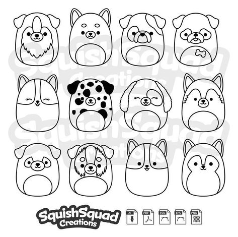 Squishmallows Drawing, Cute Squishmallows, Squish Squad, Miniature School, Bulletin Journal, Shape Templates, Arte Van Gogh, Animal Doodles, Kids Print