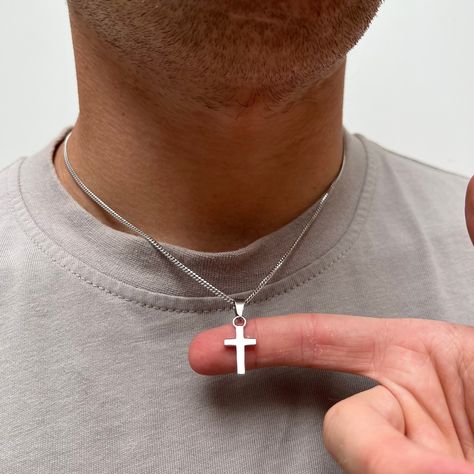 Male Jewellery, Cross Necklace Men, White Gold Cross Pendant, Chain With Pendant, Mens Chain, Luxury Jewelry Box, Etsy Jewellery, Pendant Minimalist, Silver Cross Necklace