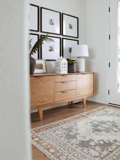 White Oak Sideboard, White Oak Furniture, Sideboard Styling, Small Entryway Table, Sideboard Styles, Sideboard Decor, Sideboards Living Room, White Sideboard, Oak Sideboard