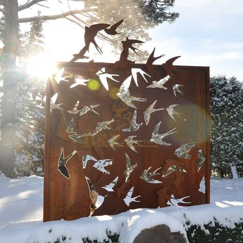 Metal Outdoor Rusty Corten Steel Screen Sculpture Sculpture Fountain, Stainless Steel Gate, Outdoor Metal Art, Steel Screen, Steel Gate Design, Custom Metal Art, Gate Designs, Garden Screening, Steel Gate