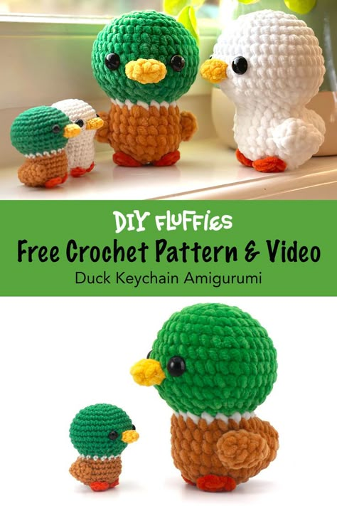 Crochet a very cute duck with this easy beginner friendly free duck crochet pattern. Including full video on how to crochet this plush duck. How To Crochet A Duck Free Pattern, Crochet Patterns Duck Free, Small Duck Crochet Pattern, Mallard Duck Crochet Pattern Free, Crochet Mallard Duck Pattern Free, Crochet Rubber Duck Free Pattern, Free Crochet Chicken Patterns, Free Duck Crochet Pattern, Crochet Duck Free Pattern