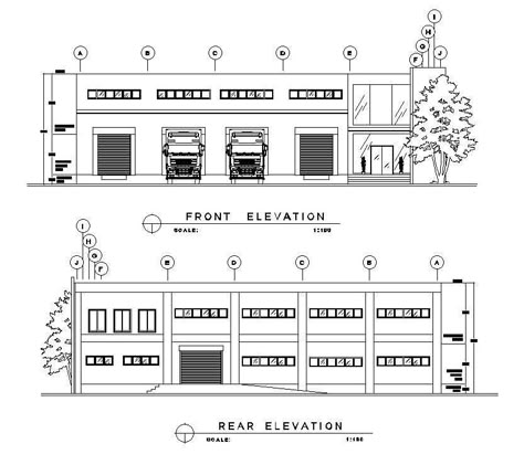 Front and rear side elevation of the Warehouse are given in this AutoCAD DWG drawing. Sectional details are clearly given in this drawing file. front shutter view, door, window view, and section details are given in this DWG file. Download the AutoCAD 2D DWG file. Thank you so much for downloading DWG file from our website Small Warehouse Design Layout, Warehouse Layout Floor Plans, Warehouse Design Architecture, Small Warehouse Design, Warehouse Floor Plan, Warehouse Office Design, Factory Plan, Warehouse Plan, Warehouse Architecture