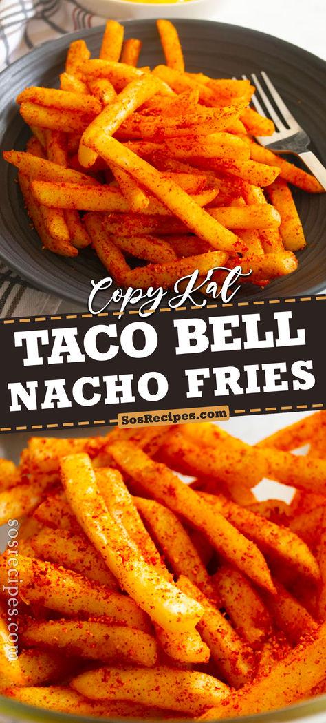 This copycat Taco Bell nacho fries is easy to make and enjoy whenever you’re craving some. Nothing is better than crispy fries dipped in cheese. Taco Bell Loaded Fries, Food Recipes French Fries, Homemade Taco Bell Nacho Fries, Nacho Fries Taco Bell Recipe Air Fryer, Diy Fast Food Recipes, How To Make Taco Bell Nacho Fries, Taco Bell Nacho Fries Seasoning Recipe, Mexican Food Nachos, No Fry Recipes