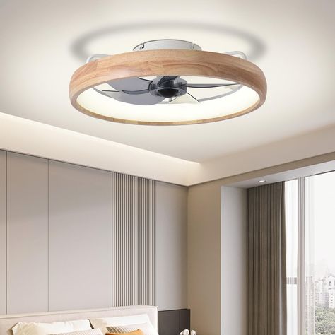 PRICES MAY VARY. Ceiling fans with lights: The modern enclosed ceiling fan with light is designed with wooden edges, allowing you to enjoy the bright light and decorate the room. At the same time, our unique low profile small ceiling fan with light design can make the air in your room circulate well and keep the air fresh. Lights and fan: Fully dimmable LED lighting, adjustable brightness and color temperature provide more possibilities for the decor. The ceiling fans with lights is equipped wit Invisible Ceiling Fan, Flush Mount Ceiling Fan Living Room, Enclosed Ceiling Fan, Ceiling Fan Small Bedroom, Boys Room Ceiling Fan, Low Ceiling Loft Ideas, Farmhouse Bedroom Lighting Ceiling, Modern Fans Ceiling, Modern Bedroom Lighting Ceiling