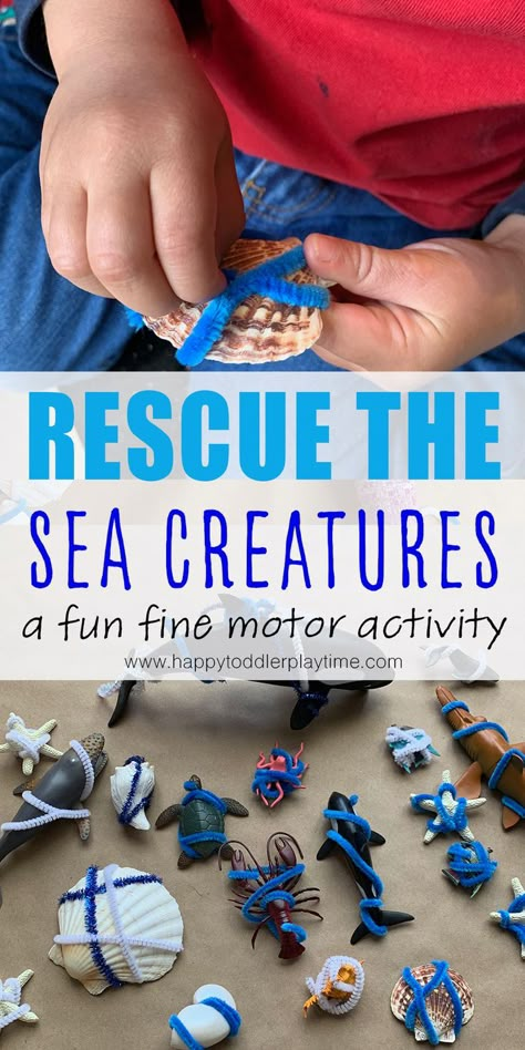 Rescue the Sea Creatures is a fun fine motor ocean themed activity for toddlers or preschoolers. Let your little one free whales and starfish using their fingers or scissors! Ocean Activities Preschool, Preschool Ocean, Classroom Designs, Ocean Theme Preschool, Sea Activities, Happy Toddler, Ocean Unit, Fine Motor Activities For Kids, Fine Motor Activity