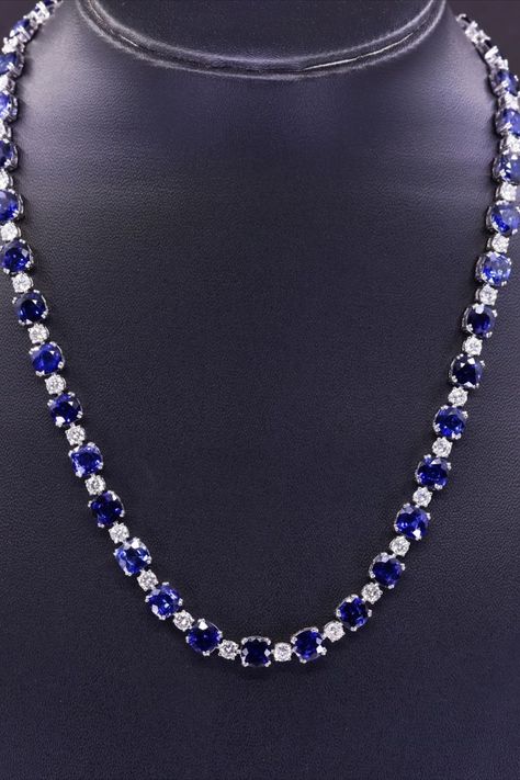 Blue Sapphire And Round Diamond Alternative Necklace | Round Lab Grown Diamond Tennis Necklace | Sapphire Anniversary Necklace Gift For Wife | Gemstone 14K White Gold Wedding Necklace | Round CVD Lab Diamond Necklace For Engagement | Birthstone Jewelry For Birthday Gift | Cushion Cut Sapphire Gemstone Alternative Necklace | Handmade LAB Diamond Necklace | Ouros Jewels Women's Blue Sapphire Diamond Tennis Necklace Necklace For Engagement, Gold Wedding Necklace, Gold Necklace Wedding, Sapphire Anniversary, Necklace Sapphire, Anniversary Necklace, Diamond Tennis Necklace, Diamond Alternatives, Blue Sapphire Diamond