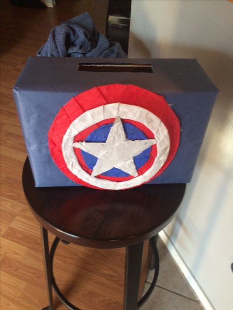 Captain America Valentine Box Captain America Valentine Boxes For Boys, Superhero Valentines Boxes, Superhero Valentines, Kids Valentine Boxes, Valentines Idea, Boys Valentines, School Valentines, Valentine Boxes, Valentines Box