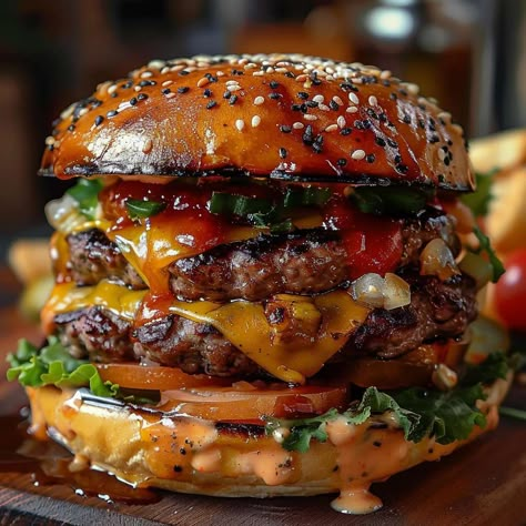 Creatives Cookery Grilled Burger Recipes, Grilled Burgers, Gourmet Burgers, Sesame Seed, Chapati, Big Mac, Grilled Vegetables, Burger Recipes, Finger Food